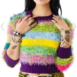 UNIF Striped Fuzzy Sweater